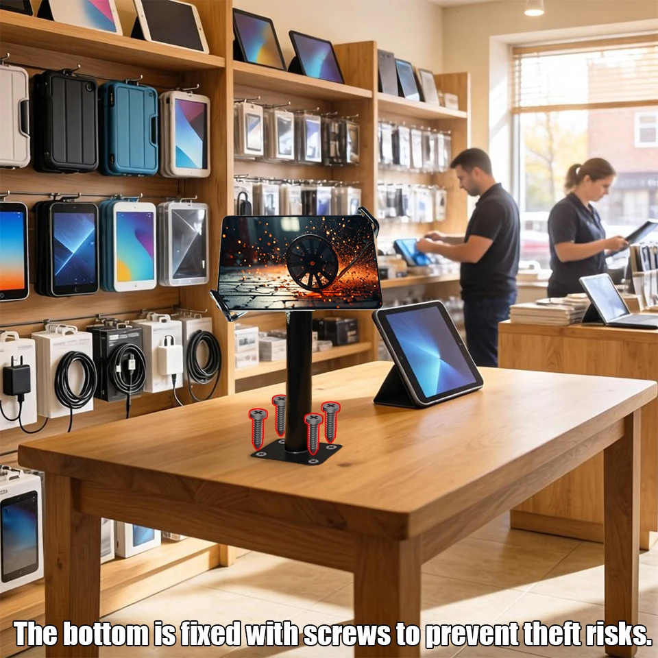 Stojak antykradzieżowy na tablet do postawienia na biurko, wytrzymały uchwyt na tablet POS do montażu na ladzie z zamkiem zabezpieczającym i kluczem. — zdjęcie produktu 6