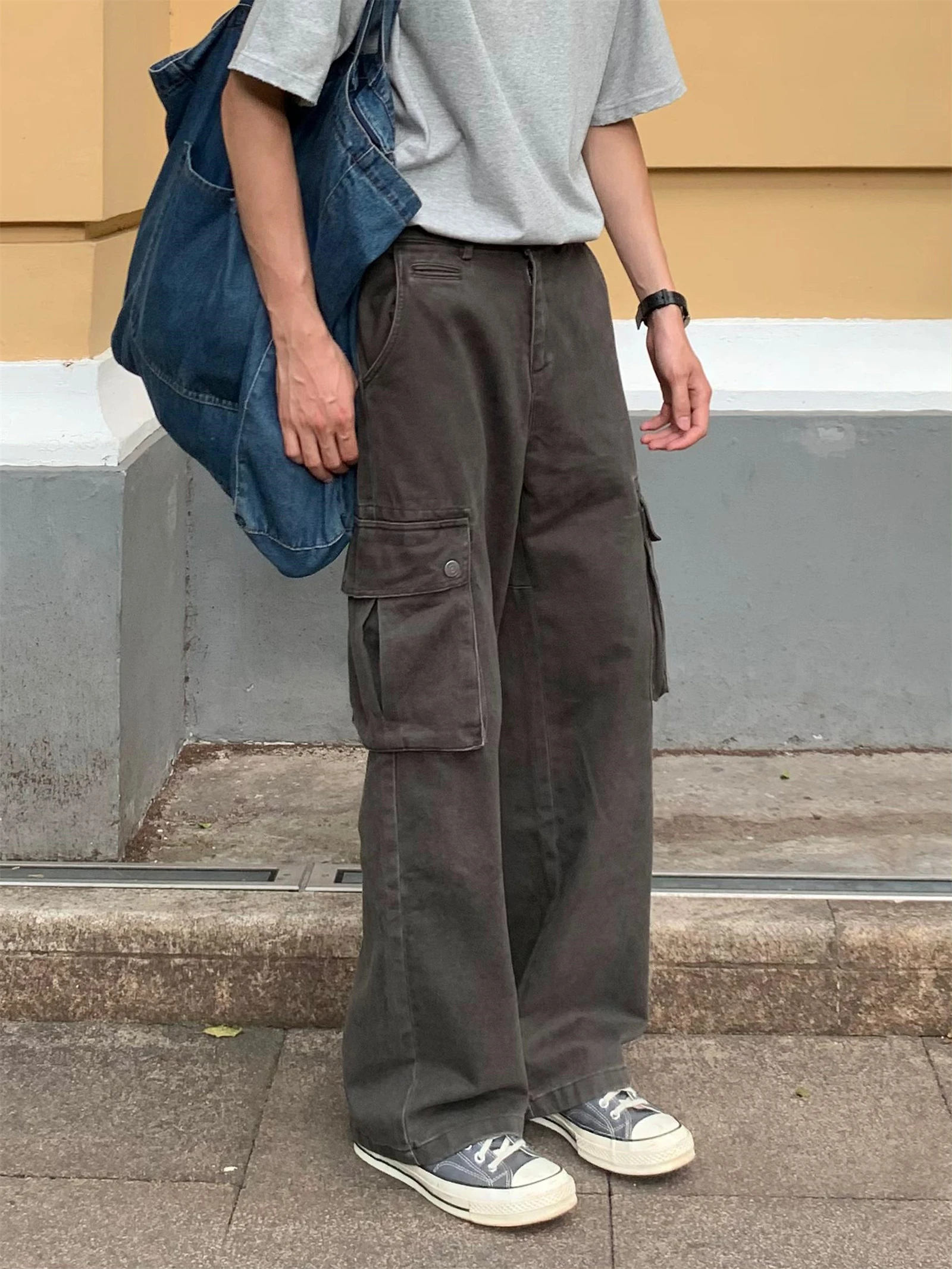 

Мужские джинсы TOTOLOOK свободного кроя с множеством карманов, в американском винтажном стиле, прямые, повседневные, рабочие брюки