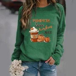 New Fashion Fall Long Sleeve Pumpkin Spice Pattern Printed Pullover Casual Outdoor Round Neck Long Sleeve Sweater