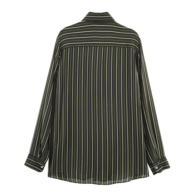 Camisa feminina outono 2025 nova listrado manga longa versão solta estilo namorado camisas gravata decoração casual simplicidade moda ﻿