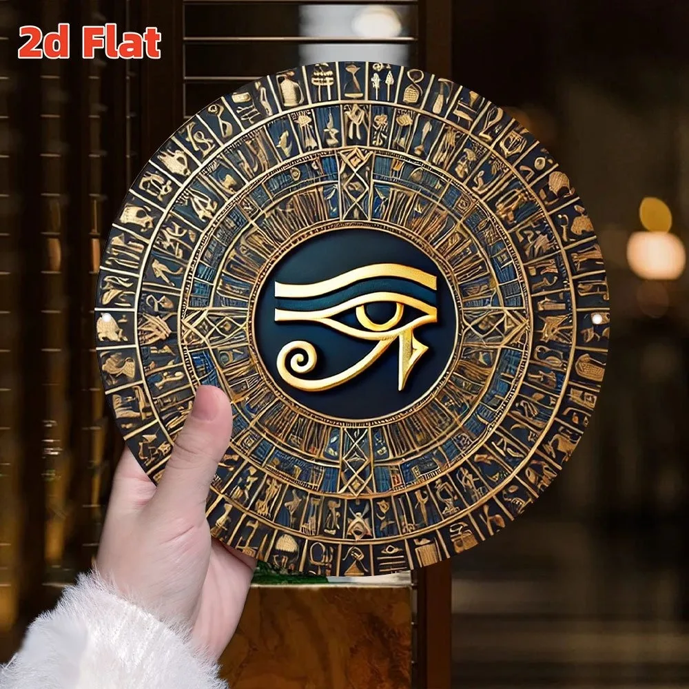 Egyptian Horus Eye Wall Art - 19.81 Inch Gold Metal Sign with Hieroglyphs, Vintage Blue Background, Waterproof Home Decor for Li