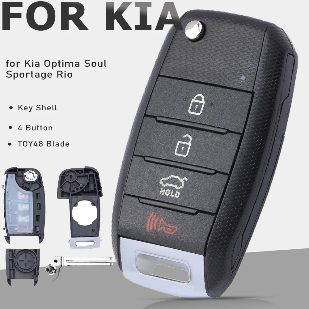

KEYECU for Kia Forte Optima Soul Sportage Rio Sorento 2013 2014 2015 2016 2017 2018 4 Button Flip Remote Key Shell Case TOY40