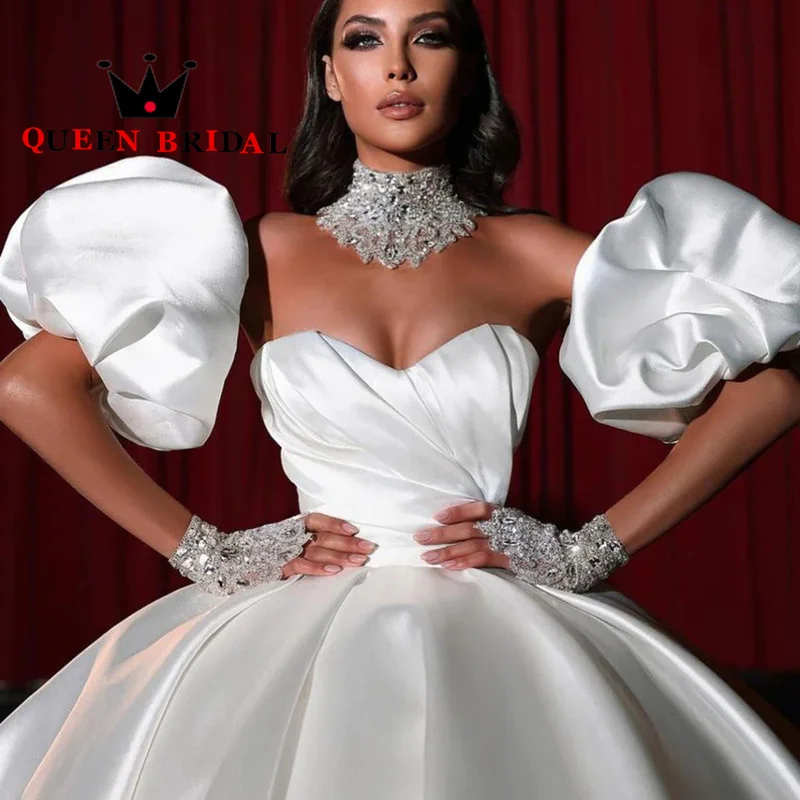 Charming V Neck Pleat Wedding Dresses 2023 New Long Train Elegant Puff Sleeve Bridal Ball Gowns Vestidos De Novia Custom L23W