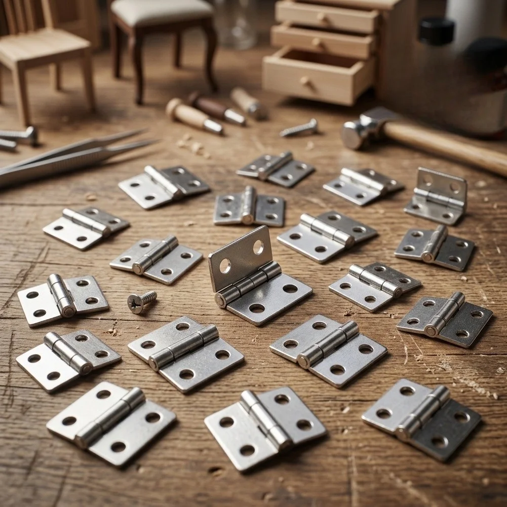 20 Brass Plated Hinges with Screws for 1/12 Scale Dollhouse Furniture Cabinets Closets Storage Boxes and Modeling