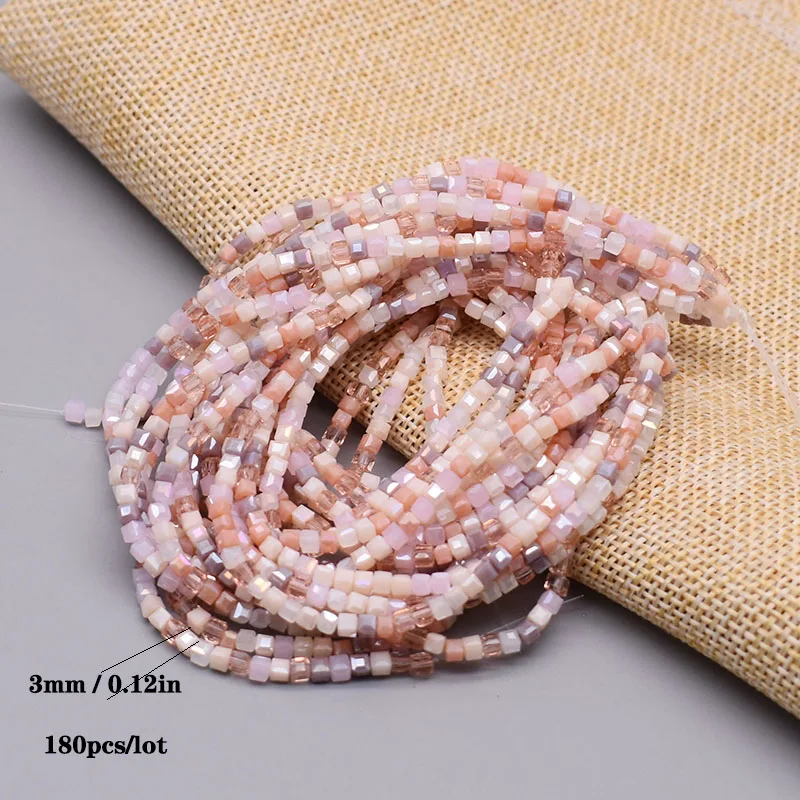 혼합 캔디 색상 3mm 180pcs 큐브 체코 크리스탈 유리 구슬 큐브 사각형 유리 느슨한 공간 비즈 보석 만들기 DIY 수제