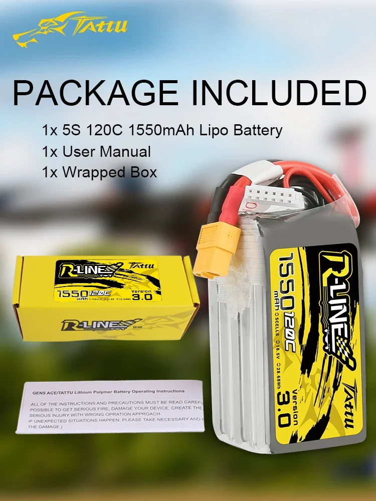 Tattu – Batería para dron de carreras con conector XT60. R-Line 3.0 V3, Batería de recambio para drone, 4,2V, 1300, 1400, 1550, 1800 y 2000mAh de capacidad, para cuadricóptero de control remoto