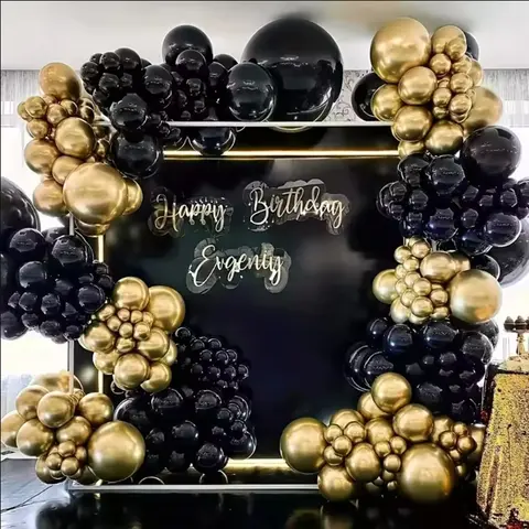 99pcs Black Gold Balloon Wreath Arch Set, suitable for weddings, birthdays, pop parties, bridal showers, bachelor party
