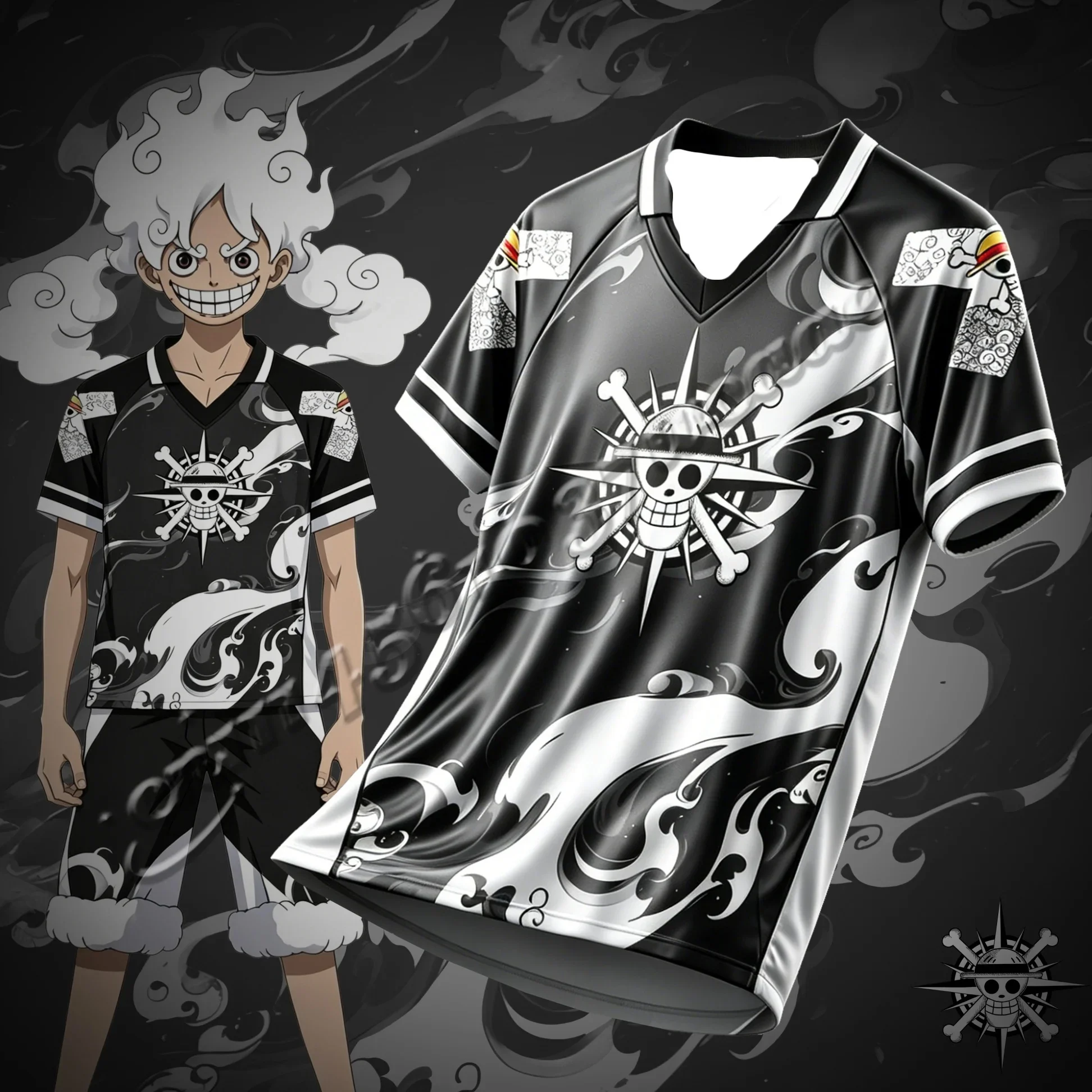 2026/27 Neue One Piece Luffy Serie Fußballtrikot mit Kragen, Modisches Unisex Anime Sport- und Familien-Partnerlook T-Shirt für Männer – Detail 4