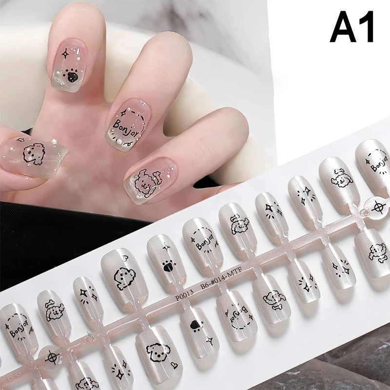 Cute Graffiti Fake Nail Cartoon Puppy Rabbit Love Heart Wearable Short Fake Nails Full Cover Finished False Nails Press On Nails