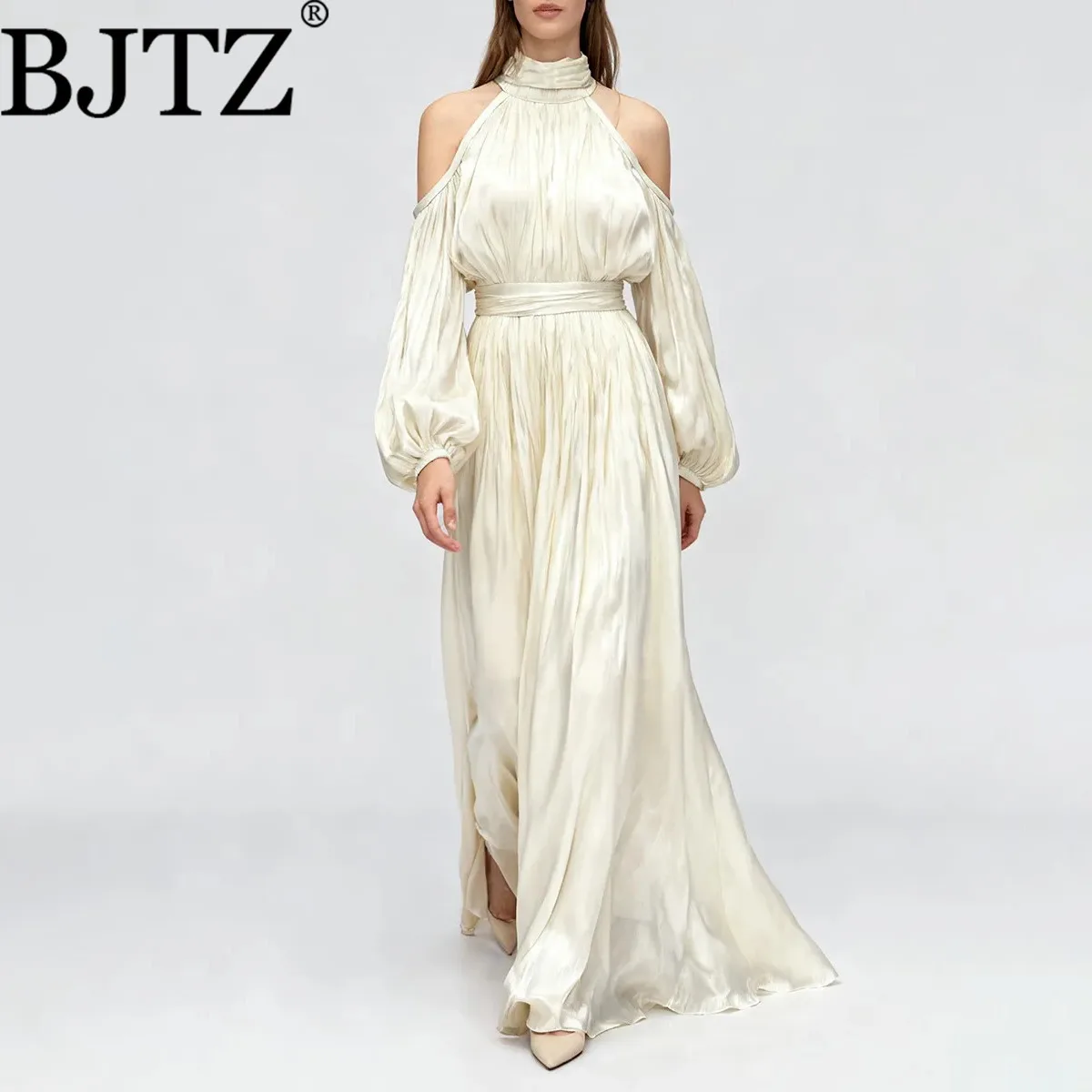 

BJTZ Элегантное платье макси с открытыми плечами и длинными рукавами 2026 Сексуальное облегающее вечернее платье Весна Осень Женская мода Новое поступление