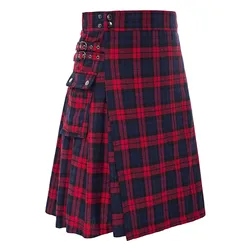 Plaid Traditional Kilt Utility For Mens Fashion Scottish Pleated Skirt Waistband Highland Vintage Knee Length Kilt Male Skirts