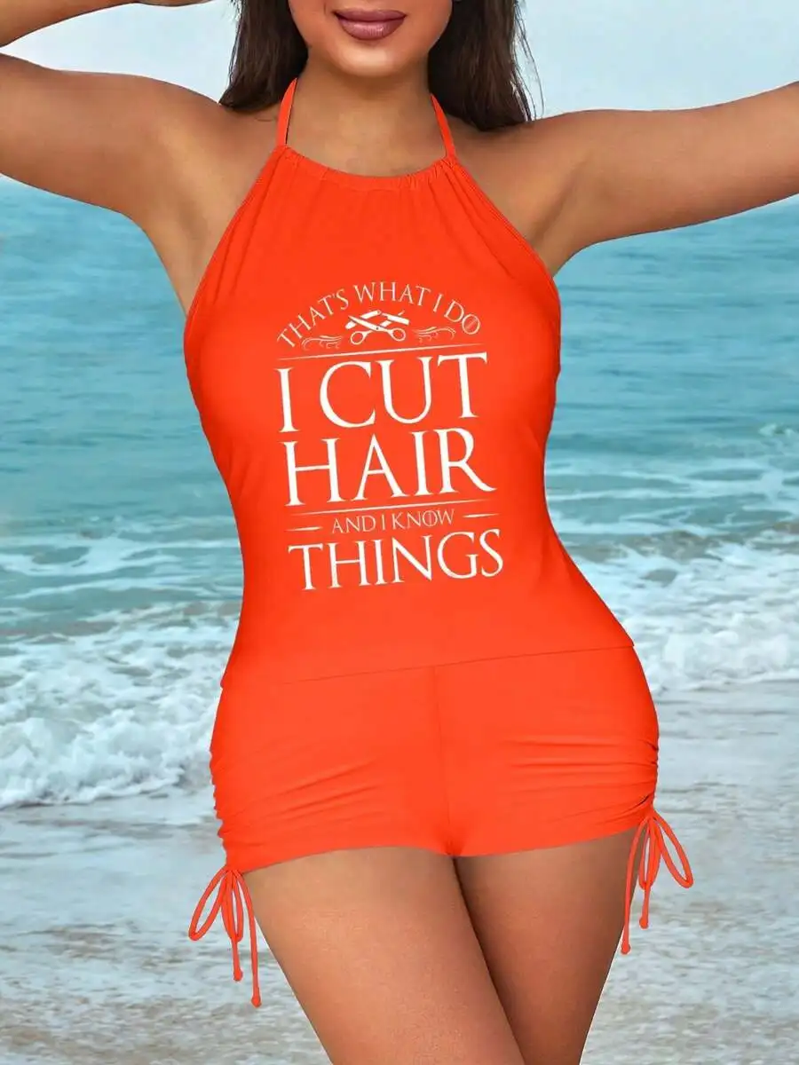

Womens Graphic Halter Tankini Set With Drawstring Shorts Modest Tummy Control Swimsuit Beach Vacation Swimwear
