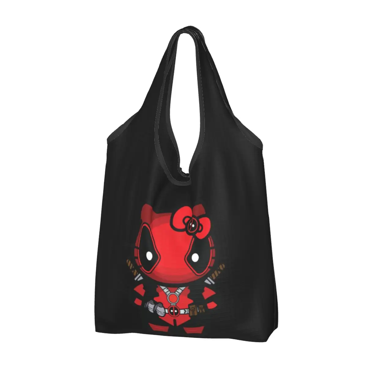 Deadpool Hello Kitty Shopping Bags Foldable Grocery Tote Bags Large Capacity Recycling Bags Washable Handbag