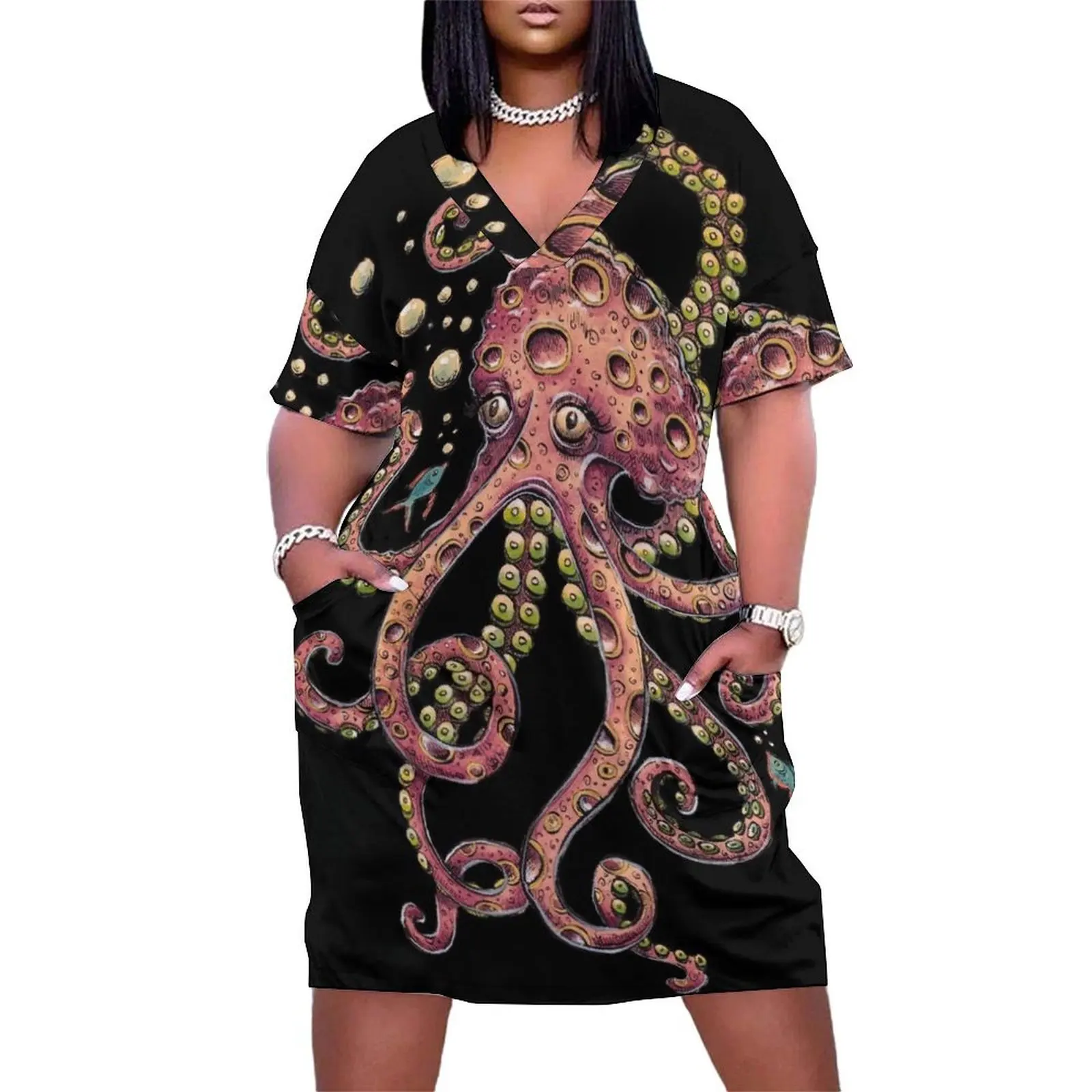 

Pink Octopus Loose Pocket Dress Dress for girls beach dresses