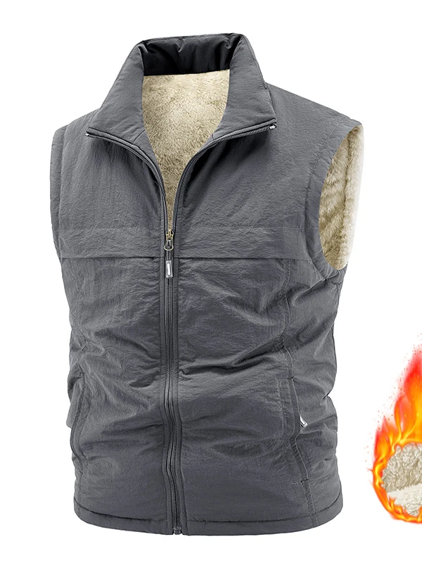 

Men's Fce Lined Thiened Warm Zipper ket Workwear Stand Collar Outdoor Vest Lamb Velvet Jaet Faionable Urban Sle
