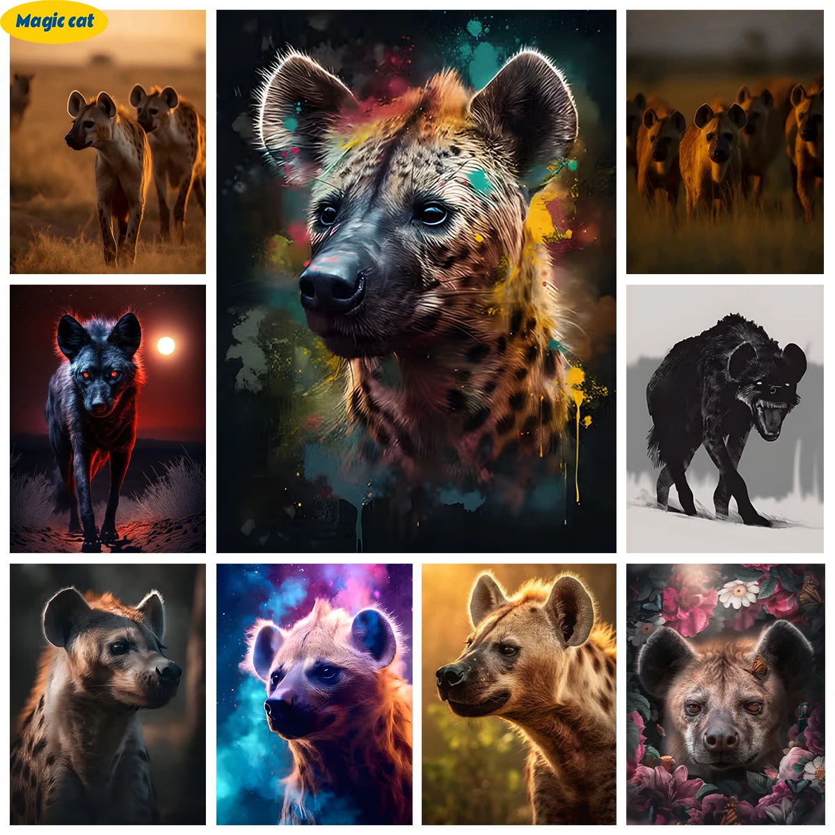 Hyena 5D Diamond Painting African Animal Picture Diamond Embroidery Cross Stitch Modern Living Room Sofa Background Wall Decor