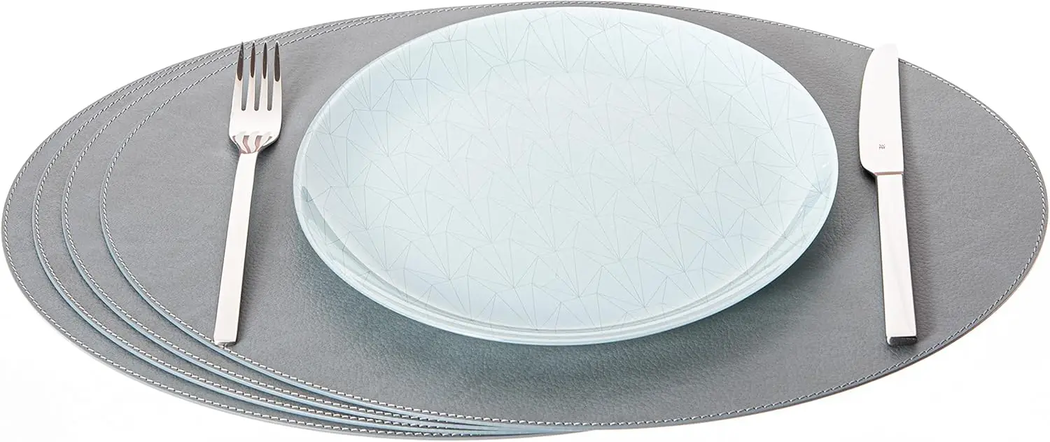 

Oval Placemats Set (Pack Of 4) Recycled Leather Table Mats 18 X 13 Inches (45.7 X 33 Centimetres), Kitchen Dining Table Decor