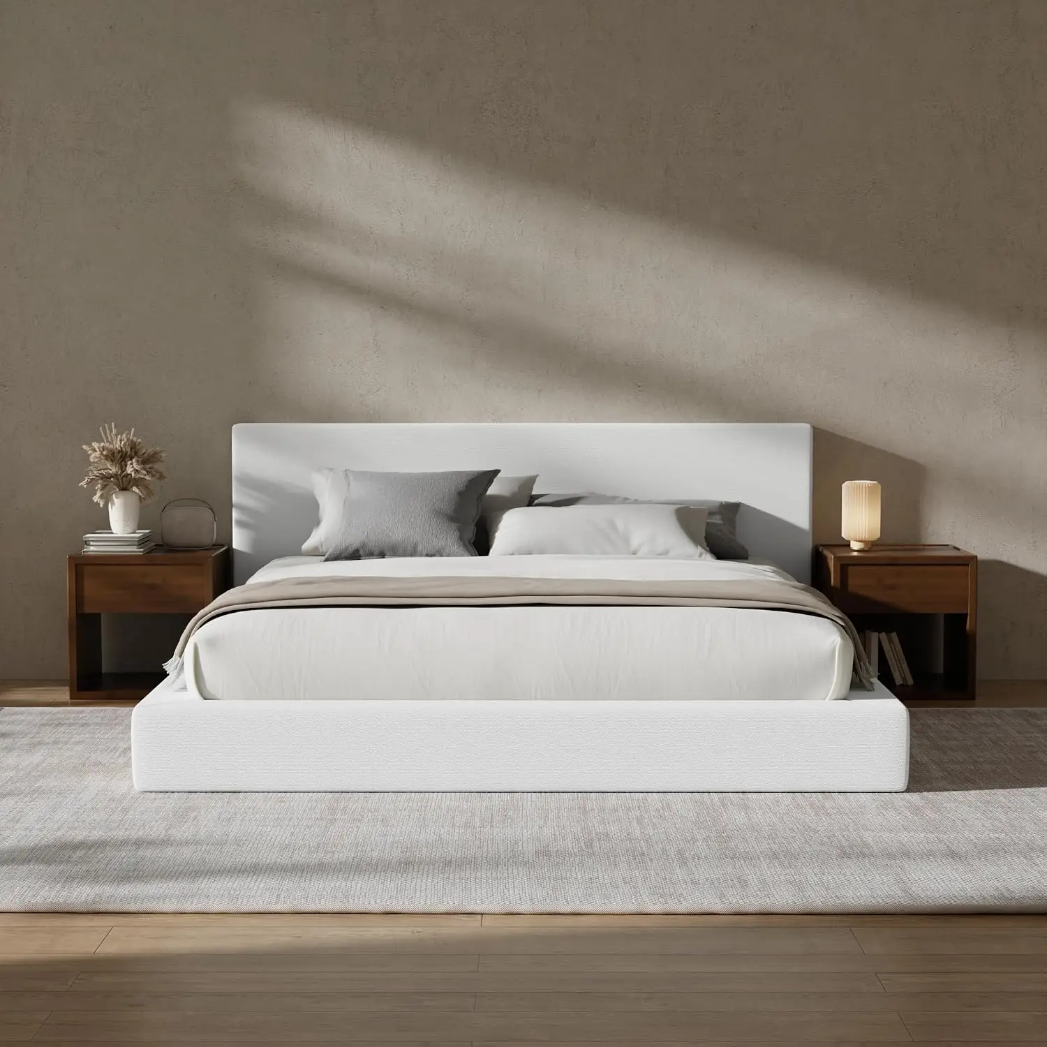 Queen Upholstered Bed Frame with Plush Padded Headboard & Soft Foam Surround, Low Profile No Box Spring Easy Assembly, Customize