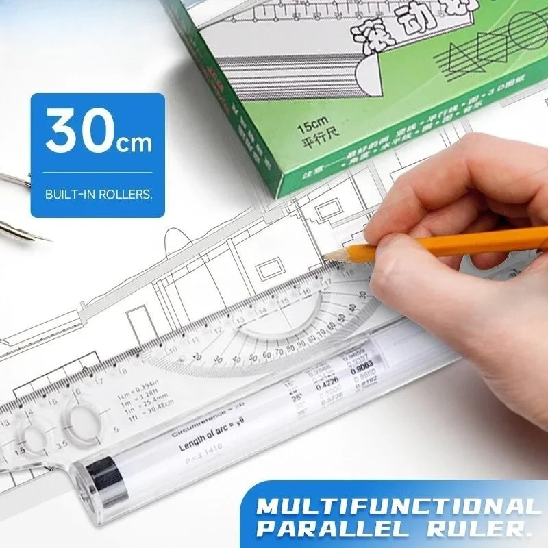 كرة الفضاء الموازية المتداول حاكم متري الرسم متعددة الوظائف أداة صغيرة/كبيرة الحجم 15/30 سنتيمتر واضح المتداول المهندس المعماري التقنية