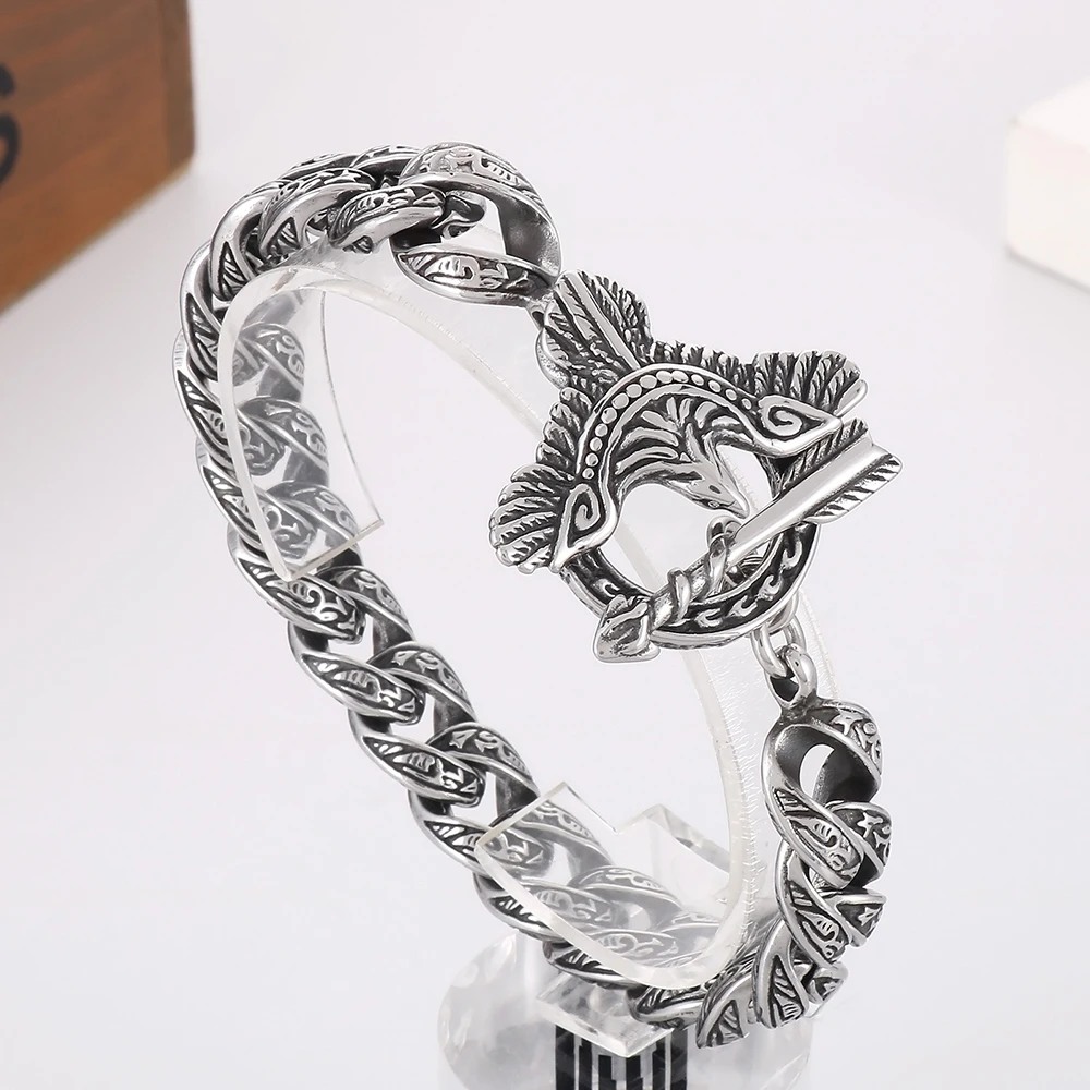 

Creative Vintage Stainless Steel Eagle Head Bracelet For Men Women Fashion Patterned Curb Link Chain Bracelets Amulet Jewelry