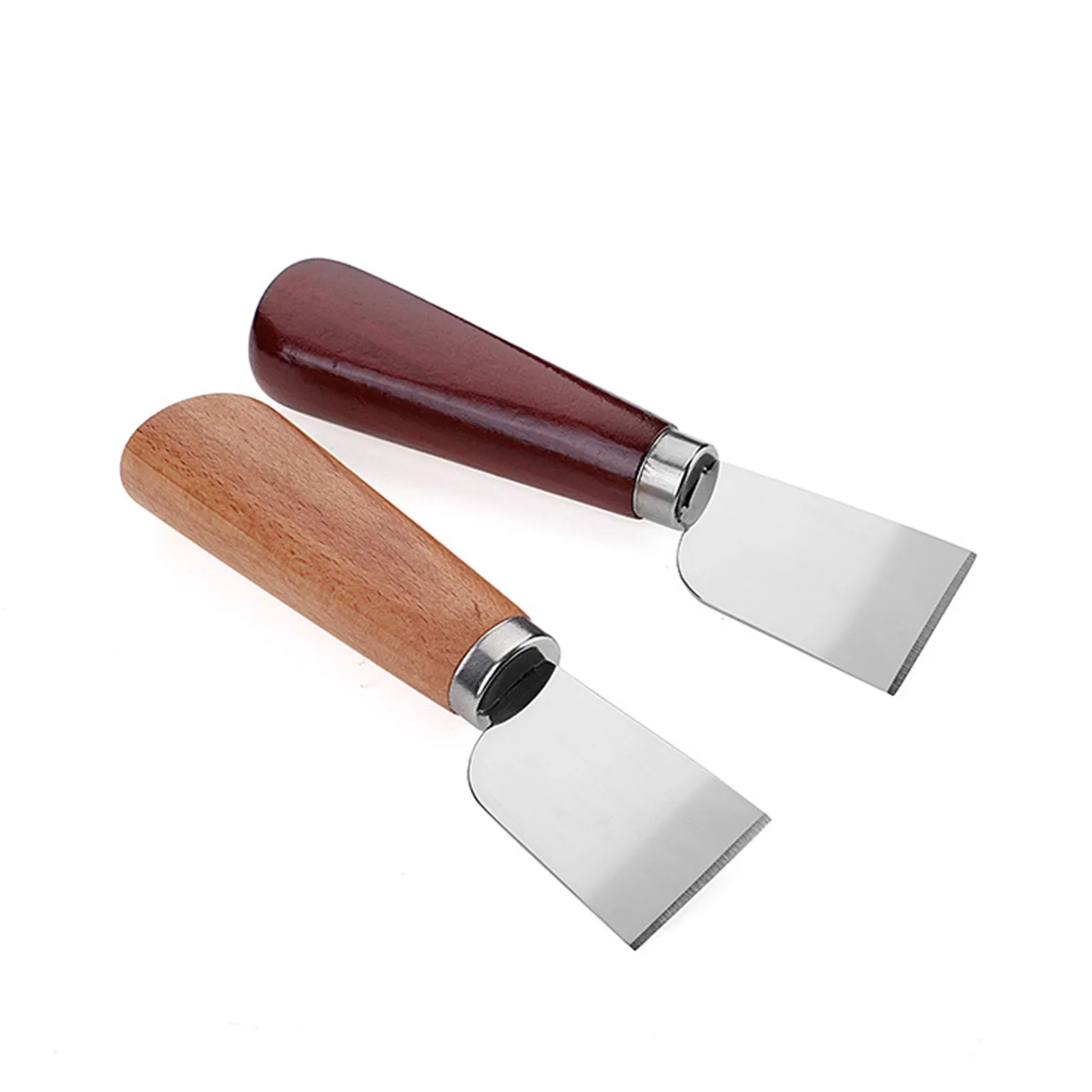 Cuchillo de adelgazamiento de cuero de acero inoxidable, herramienta de corte de Material hecho a mano, de boca ancha recortadora, mango de madera