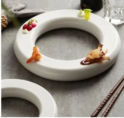 Round Ceramic Snack Desserts Plate Cooking Dish Sushi Plates Hotel Restaurant Solid Color Tableware Pastry Bread Dishes