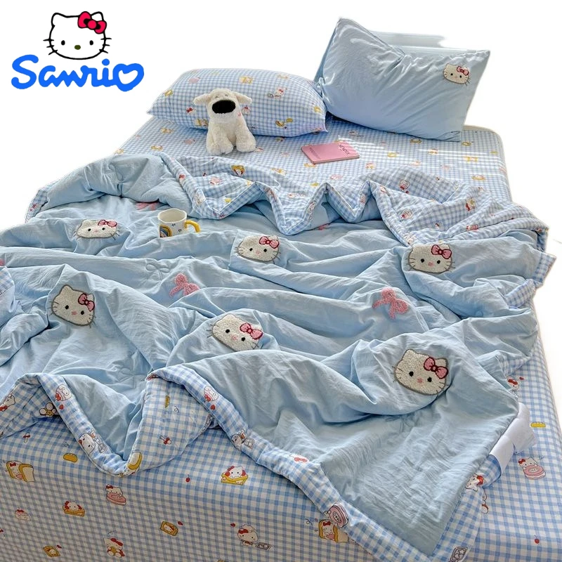 

Sanrio Hello Kitty Cartoon Cute Cool Summer Quilt Creative Kawaii Home Air Conditioning Quilt Sheet Pillowcase Set Gift
