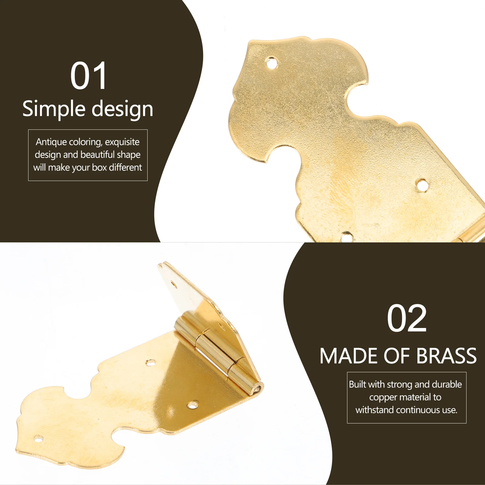 

2Pcs Copper Hinges Strong Rust Resistant Decorative Fittings for Jewelry Box Gift Box Wooden Cabinet Small Hinges