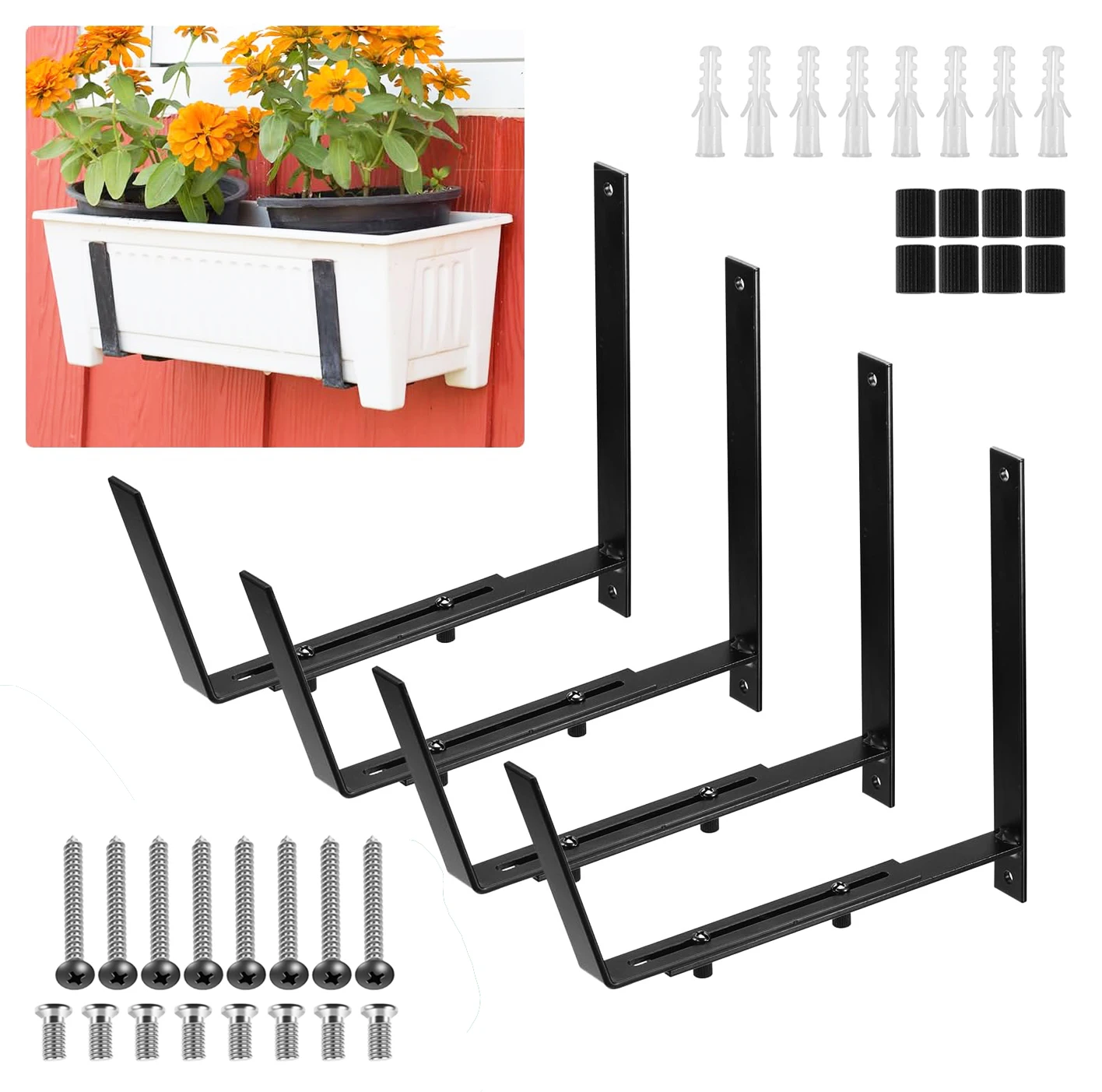 

2/4Pcs Flower Pot Bracket Wall Mounted Adjustable Flower Pot Plant Bracket Terrace Window Sill Garden Iron Flower Pot Bracket