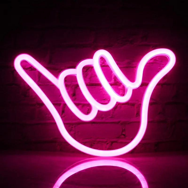 LED Neon I Love You Peace Gest Finger Neon Signs Night Light 3D Wall Art & Game Room Bedroom Living Room Decor Lamp Signs