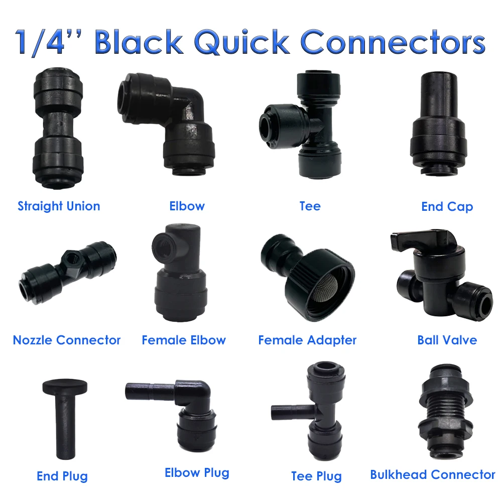 

1/4'' Black Quick Connect For Outdoor Garden Misting System Water Sprayer Plants Flowers Irrigation Quick Fittings Tee Joint