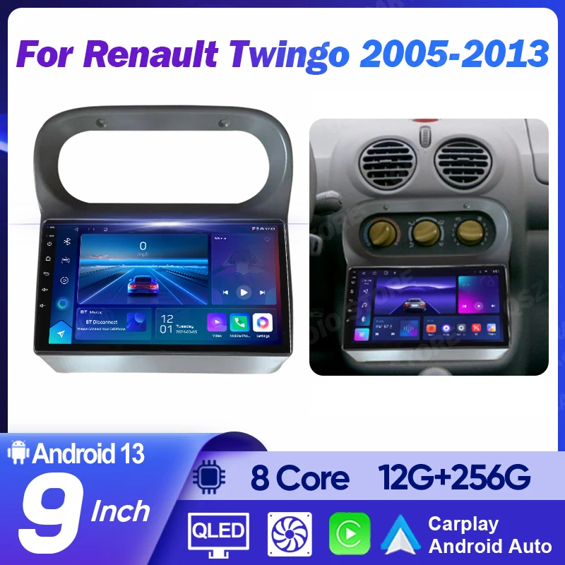 For Renault Twingo 2005 - 2013 Android 13 Carplay Auto WIFI+4G Car Radio Multimedia Player DSP Autoradio Stereo QLED Head Unit