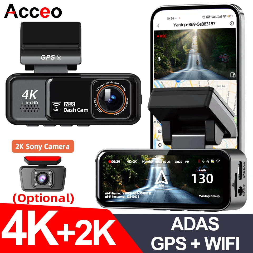 Acceo 4K Dashcam Wi…