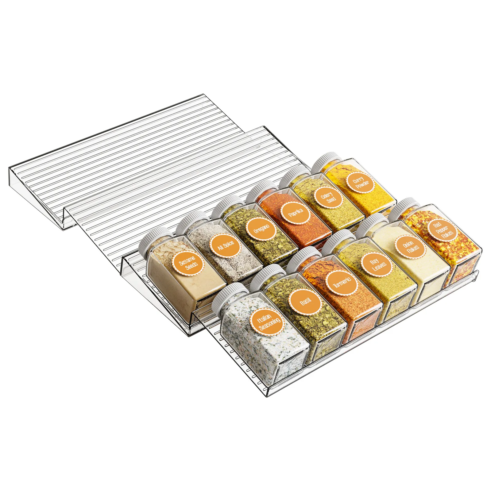 2pcs Expandable Spice Drawer Organizer, Plastic Kitchen Storage - Durable Space-Saving Organizer for Cabinets, Countertops