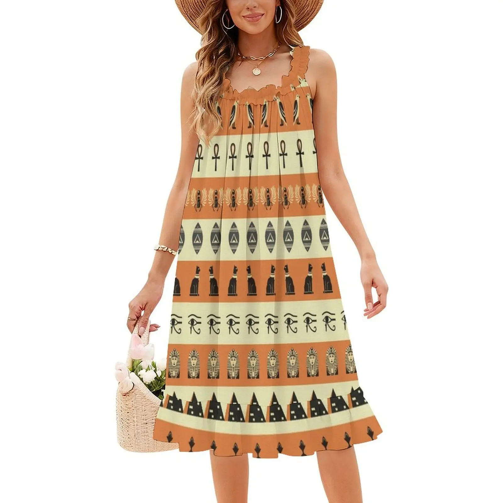 فستان حفلات نسائي أنماط قديمة ملابس خروج عصرية مطبوعة ملابس نادي للإناث قبر مصري قديم توتخ آمين #4