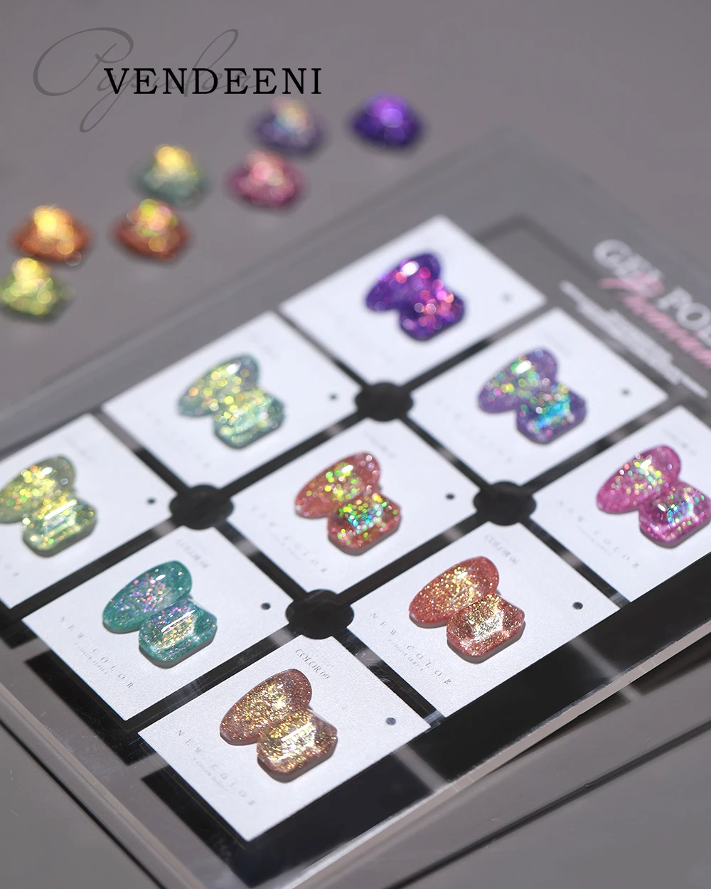 Vendeeni 9 Farben/Set Glitzer-Broken-Diamond-Gel-Nagellack, UV-LED-Gel-Lack mit reflektierendem Effekt und Display – Detail 19