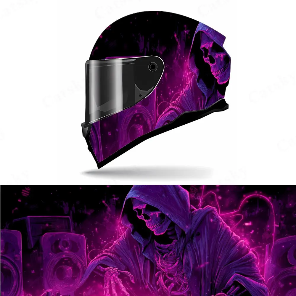 

Purple DJ Grim Reaper PVC Motorcycle Helmet Vinyl Wrap, Self-Adhesive Waterproof Sticker, Anti-Scratch Decorative Film for Full