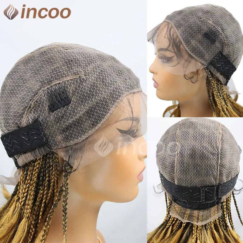 French Curl Braided Wig Box Braided Wigs For Black Women Crochet Hair Cornrow Ombre Blonde African Synthetic Short Braiding Wig