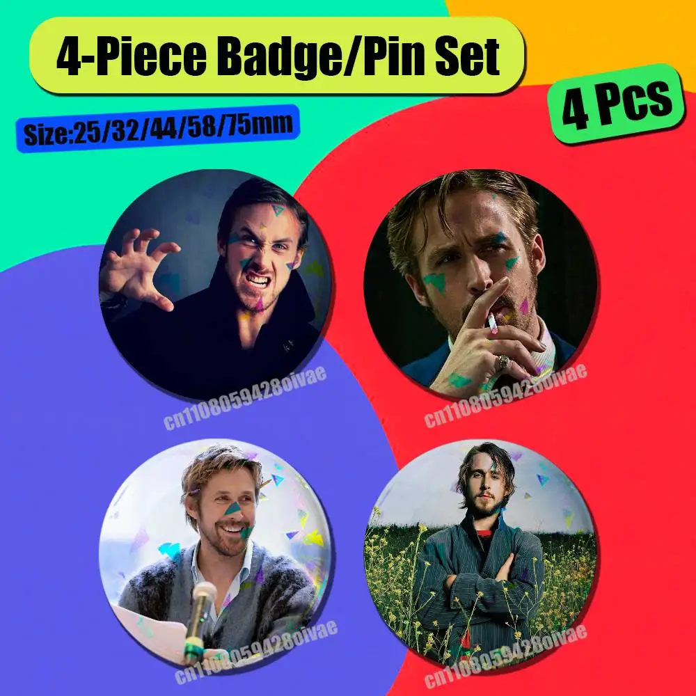 For Ryan Gosling Badge Pin Insignia 4 Pcs Set Round Button Emblem Laser Film Cosplay 25mm Custom