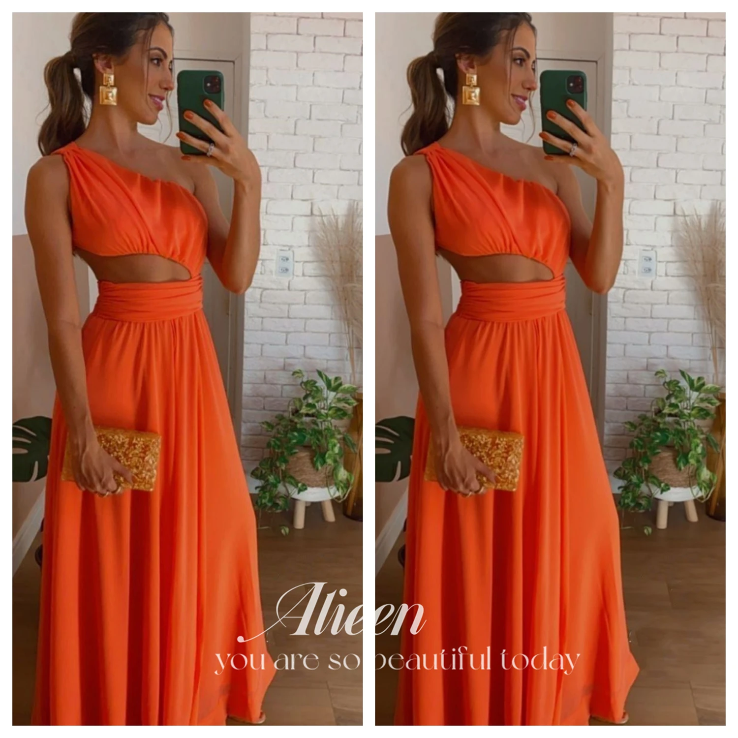 

Aileen Orange Bridesmaid Dress Woman Elegant Women's Dresses for Wedding Sloping Shoulders Evening Dresses Luxury 2023 Reunion