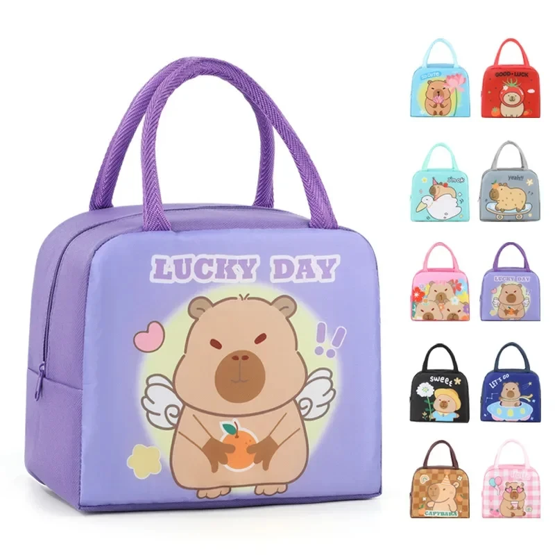 Cartone animato Capybara Borsa per il pranzo Contenitore per alimenti isolato Borsa termica portatile Bento Box Borsa per alimenti per picnic scolastico per studenti