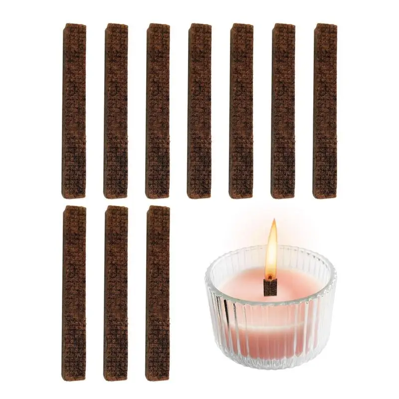 10pcs Wooden Candle Wicks Candle Making Set Wicks with Clip Base Naturally Smokeless Wood Core for DIY Candle Jar Making Tools