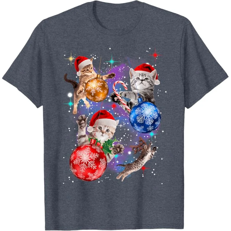 Chats de Noël mignons dans l'espace pour hommes et femmes, cadeaux d'ornements, t-shirt