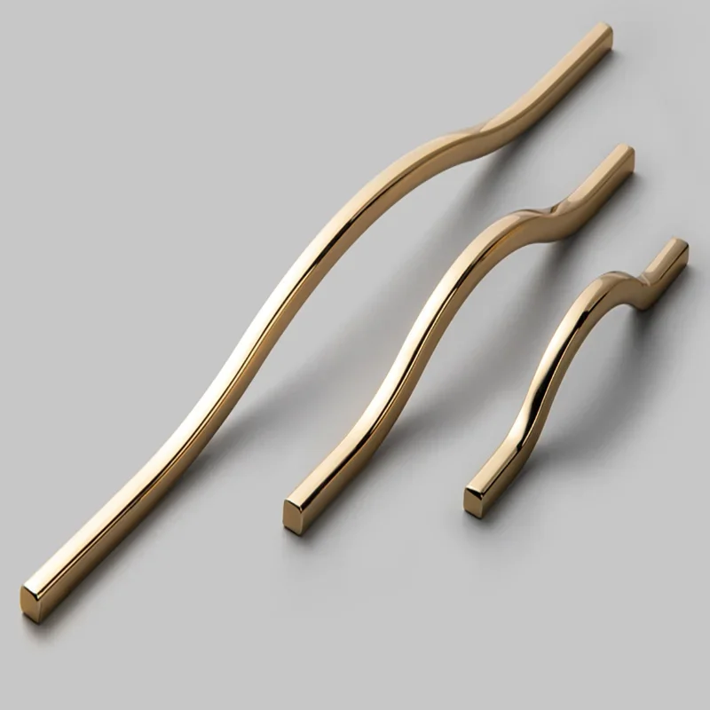 European Streamlined Double Hole Centers Pull Bright Gold Black Cabinet Long Handles Drawer Knobs for Furniture Handle Hardware