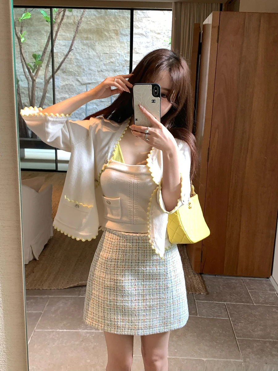 

25C Brightn Fraance Set Fine Branch Beautiful Wool Day Vegetable Lace ort Открытый кардиган на бретельках Женская модная верхняя одежда