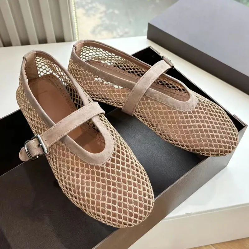 

Сетчатые балетки, женские высокие туфли, лето 20225, ретро, полые рыболовные сети, туфли Мэри Джейн, туфли на плоской подошве