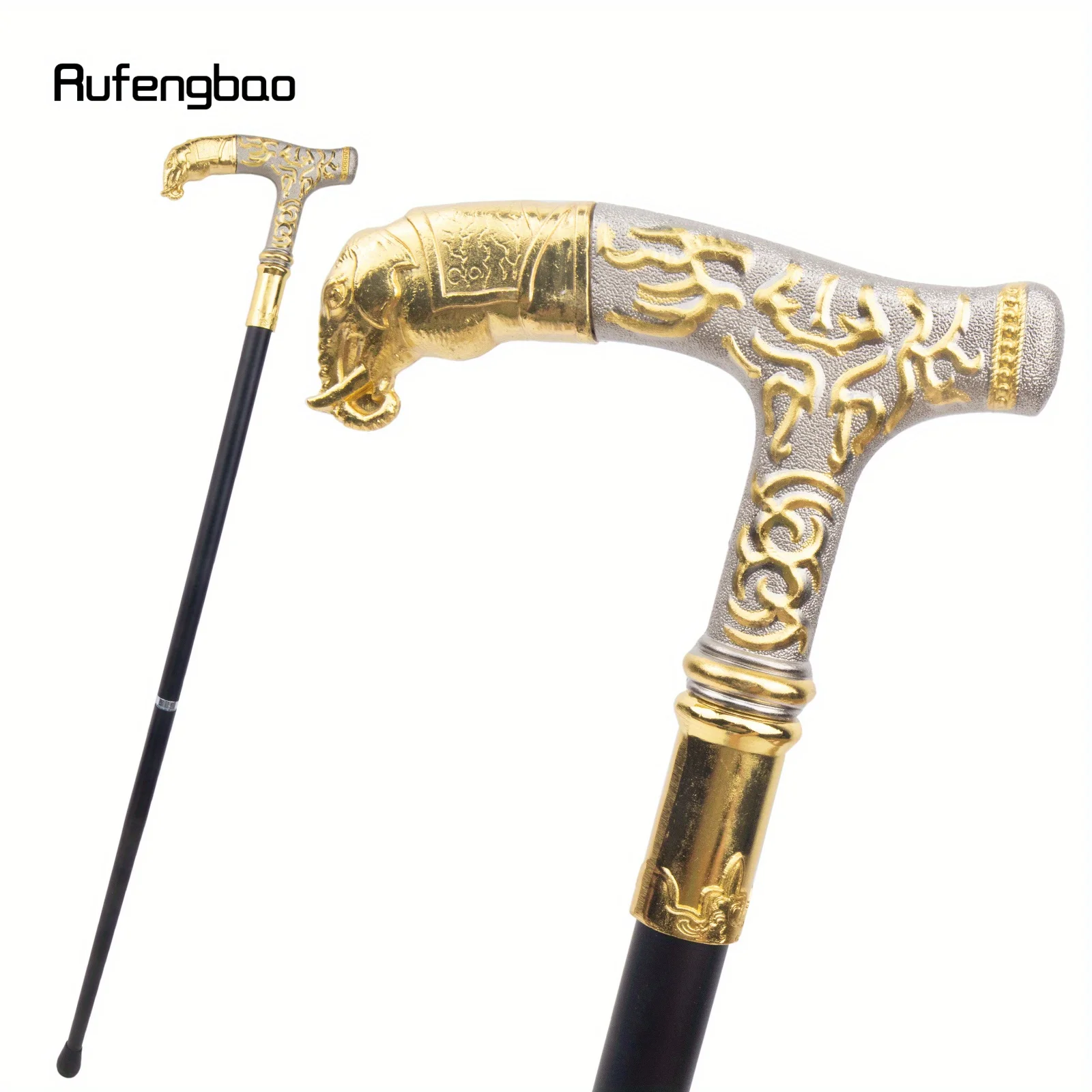 Golden White Elephant Handle Luxury Pattern Walking Stick Fashion Walking Stick Cane Knob Crosier Performance Stage Cane 93cm