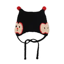 Handmade Crochet Apple Pattern Cat Ear Pointed Ear Knitted Hat Female Winter Sweet and Cute Wool Pullover Beanie Hat