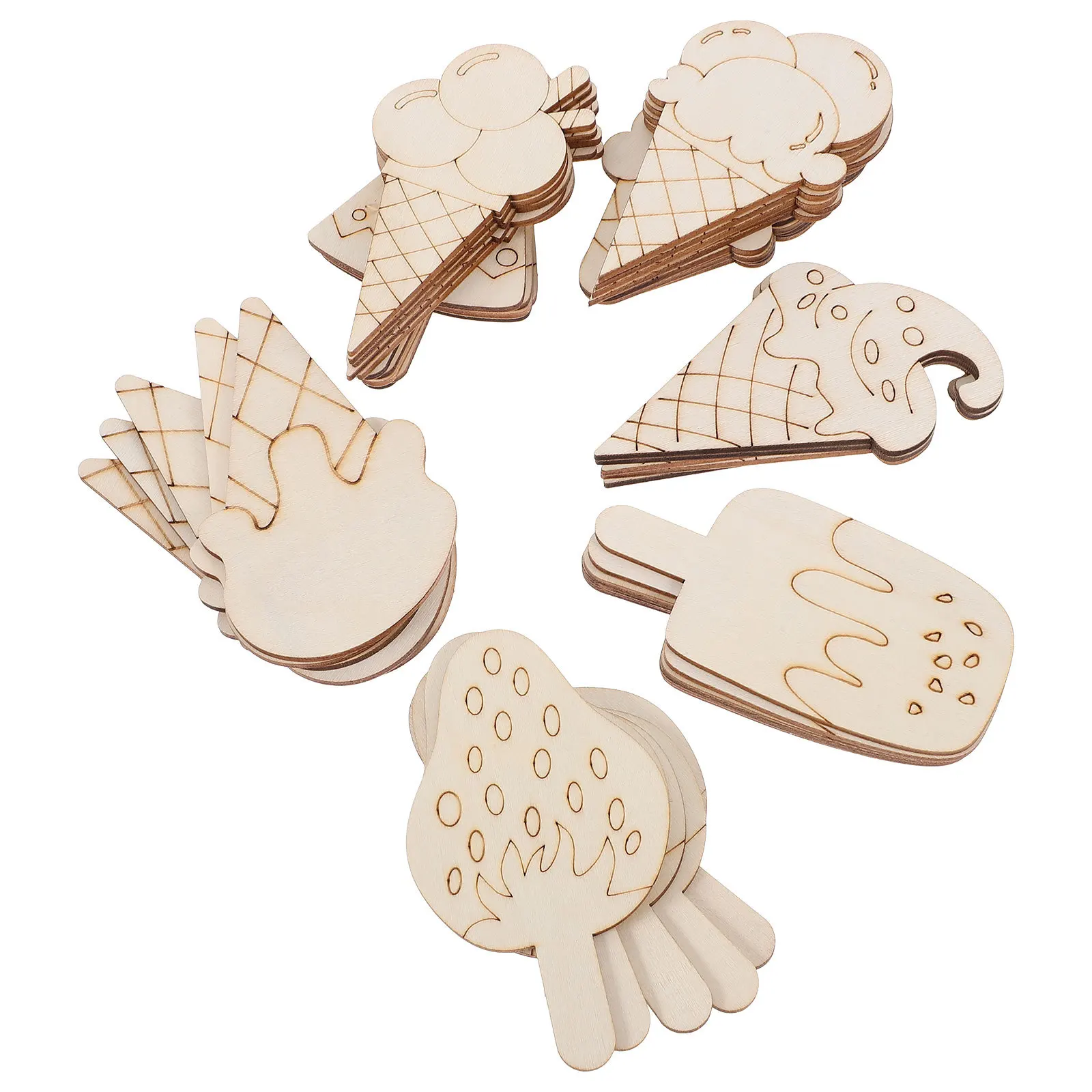

40Pcs DIY Wooden Ice Cream Cutouts Unfinished Painting Crafts Birthday Party Supplies Blank Wood Ornaments Ice Cream Cutouts