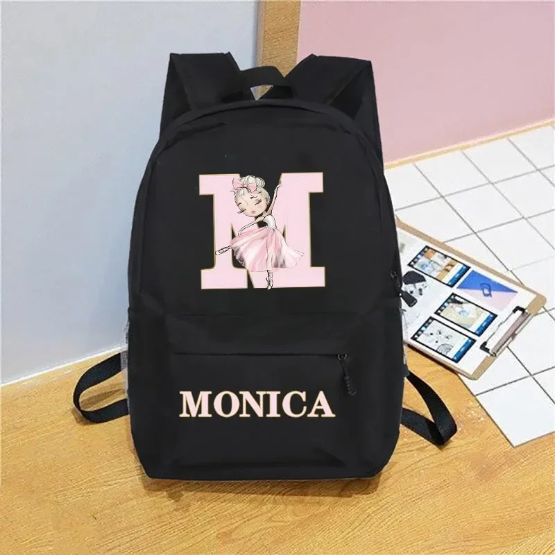 Girls Personalised Ballerina Printed Backpack Dancer Letter Design Girls Nursery Child Pre School Rucksack School Bag Backpack